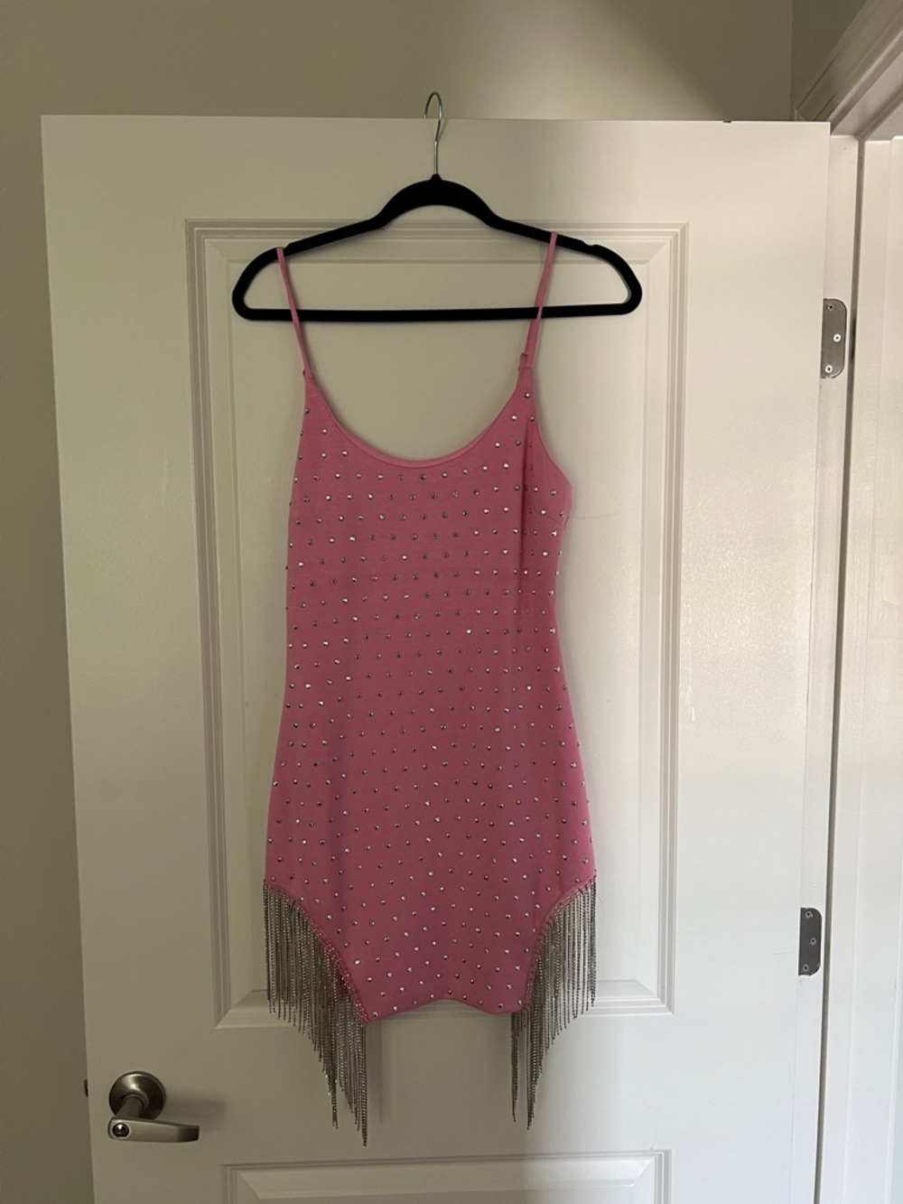 Pink Studded Fringe Mini Dress